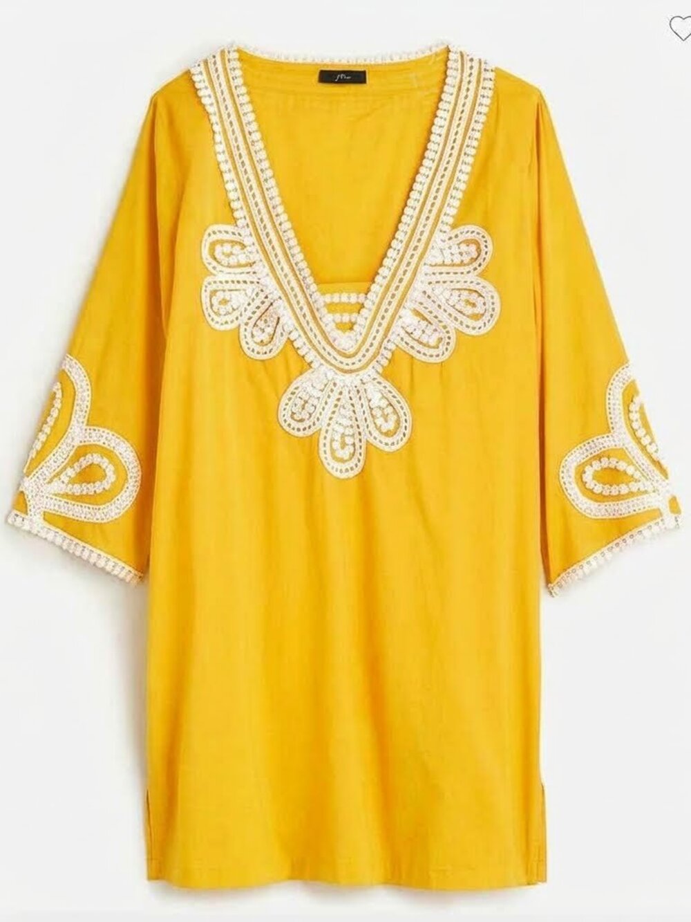 J. Crew Corded Trim Short Yellow Tunic Kurti Embroidery Dress Beach Size Large